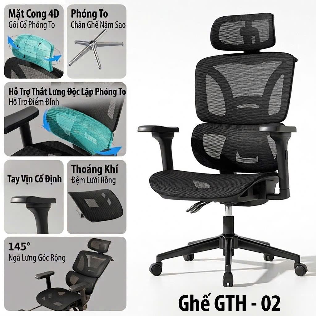 [BẢN GTH-003] Ghế Công Thái Học Ergonomic Cao Cấp ISUNI, Tựa Lưng Nâng Đỡ Thắt Lưng , Tựa Đầu 6 Hướng