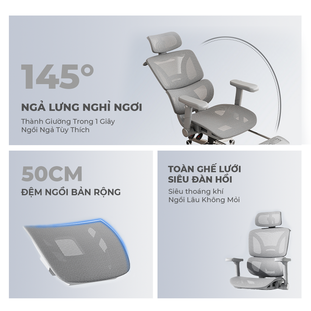 [BẢN GTH-003] Ghế Công Thái Học Ergonomic Cao Cấp ISUNI, Tựa Lưng Nâng Đỡ Thắt Lưng , Tựa Đầu 6 Hướng