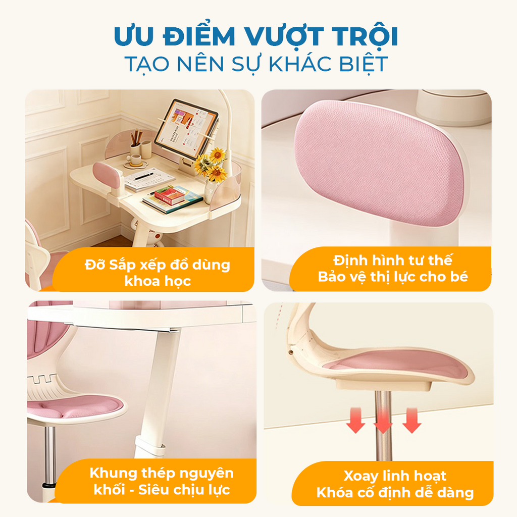 Bàn Ghế Học Sinh ISUNI Công Thái Học Chống Gù Lưng Cho Bé 6-10 Tuổi, Khung Thép Điều Chỉnh Độ Cao - ISUNI - ảnh 4