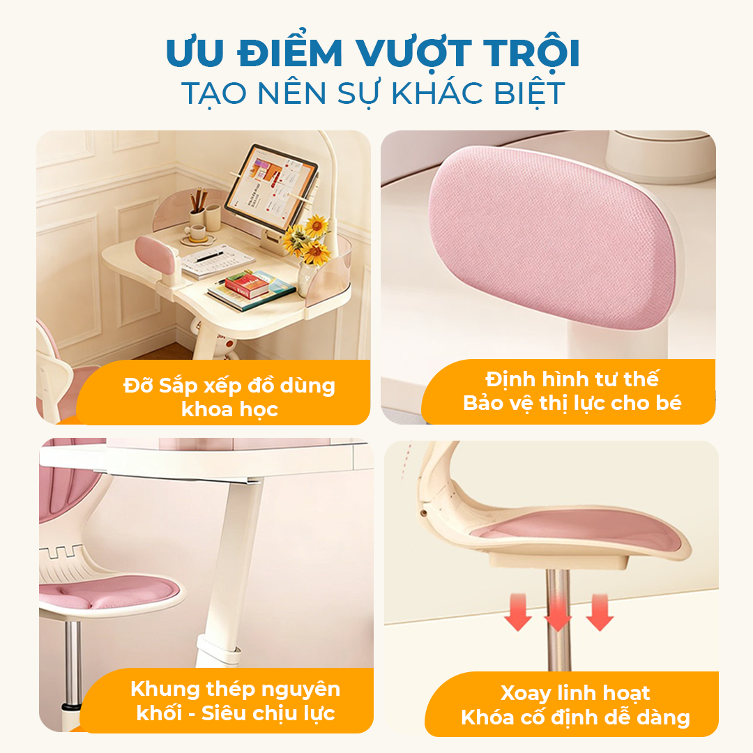 Bàn Ghế Học Sinh ISUNI Công Thái Học Chống Gù Lưng Cho Bé 6-10 Tuổi, Khung Thép Điều Chỉnh Độ Cao - ISUNI - ảnh 4