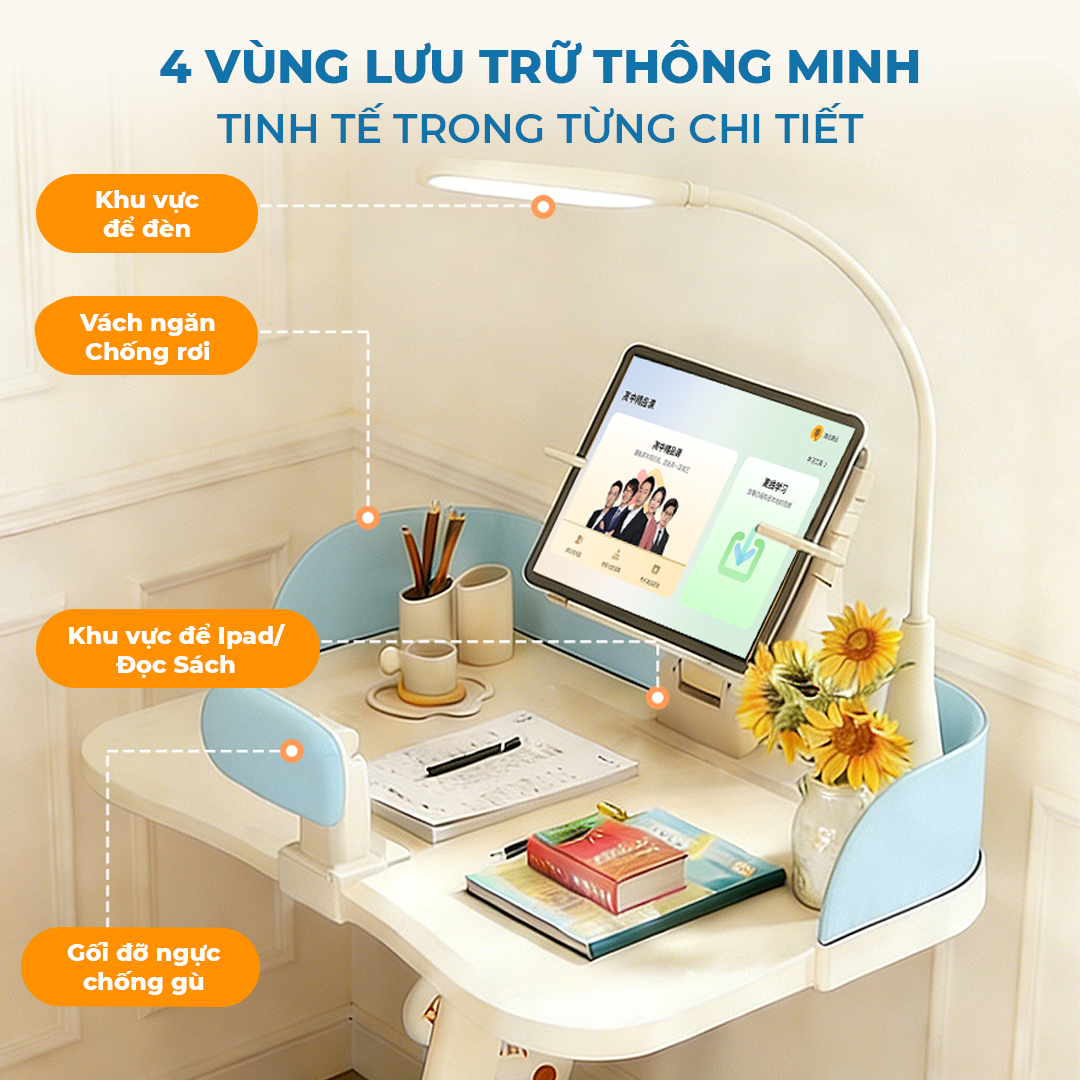 Bàn Ghế Học Sinh ISUNI Công Thái Học Chống Gù Lưng Cho Bé 6-10 Tuổi, Khung Thép Điều Chỉnh Độ Cao - ISUNI - ảnh 5