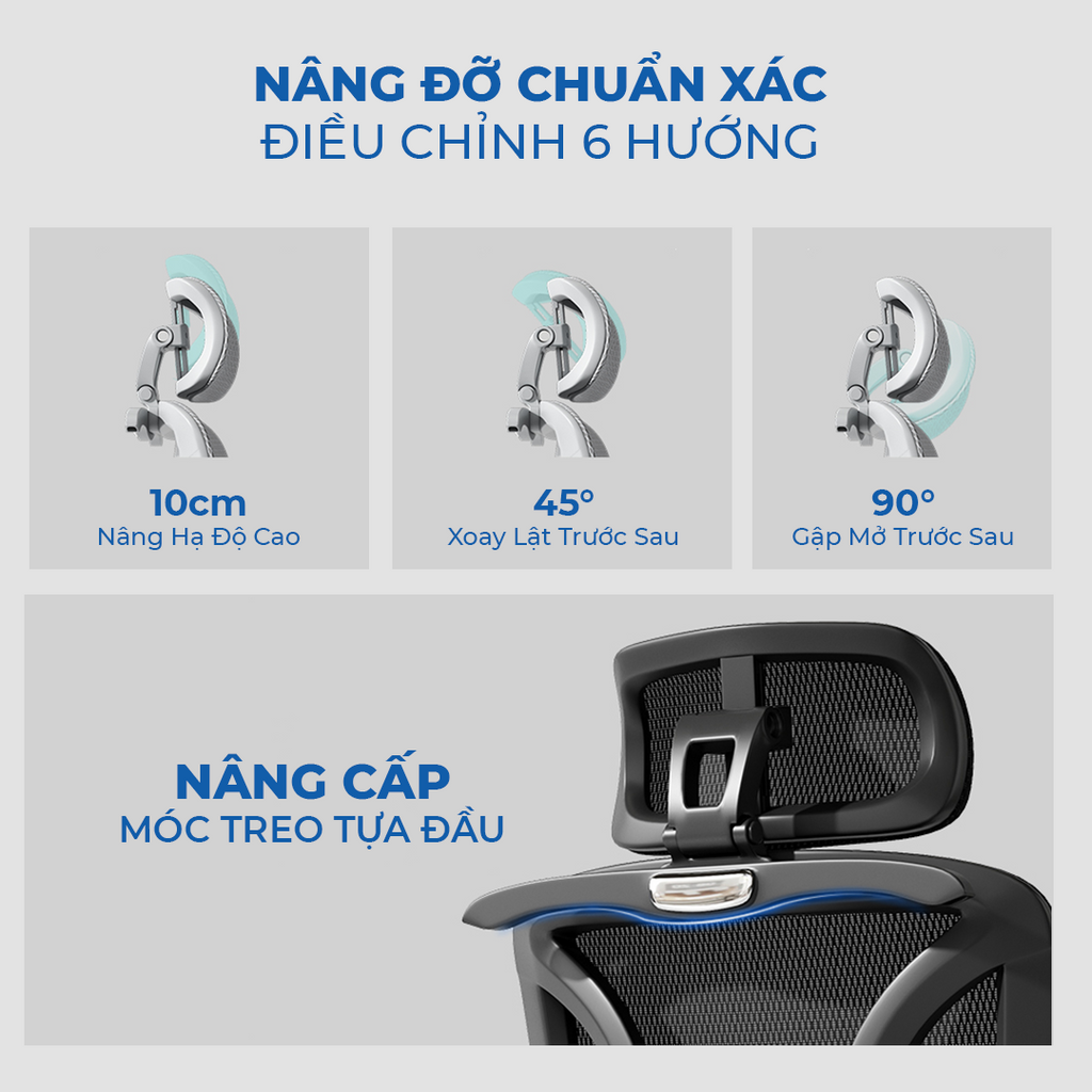 [BẢN GTH-003] Ghế Công Thái Học Ergonomic Cao Cấp ISUNI, Tựa Lưng Nâng Đỡ Thắt Lưng , Tựa Đầu 6 Hướng