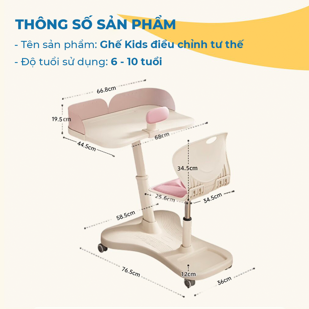 Bàn Ghế Học Sinh ISUNI Công Thái Học Chống Gù Lưng Cho Bé 6-10 Tuổi, Khung Thép Điều Chỉnh Độ Cao