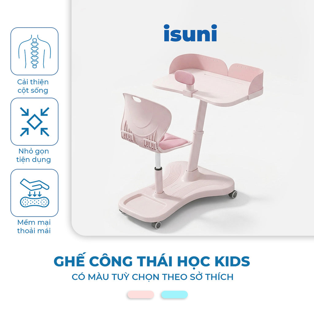 Bàn Ghế Học Sinh ISUNI Công Thái Học Chống Gù Lưng Cho Bé 6-10 Tuổi, Khung Thép Điều Chỉnh Độ Cao - ISUNI - ảnh 1