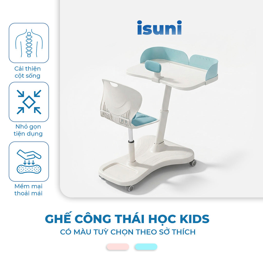 Bàn Ghế Học Sinh ISUNI Công Thái Học Chống Gù Lưng Cho Bé 6-10 Tuổi, Khung Thép Điều Chỉnh Độ Cao - ISUNI - ảnh 3
