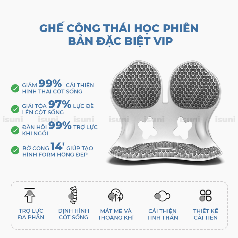 [BẢN ĐẶC CẤP] Ghế Bệt Tựa Lưng Isuni Chống Gù Lưng Ghế Công Thái Học Giảm Đau Mỏi Lưng