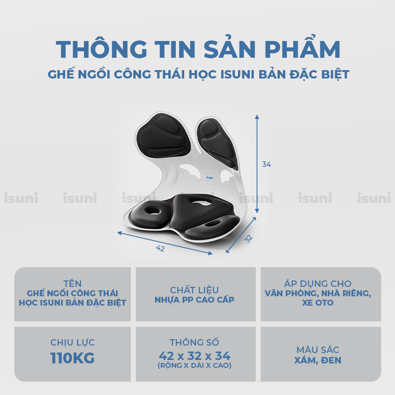 Ghế ISUNI BẢN ĐẶC BIỆT Ghế Tựa Lưng Chống Gù Ghế Công Thái Học Ứng Dụng 4 Sáng Chế Giảm Đau Mỏi Lưng