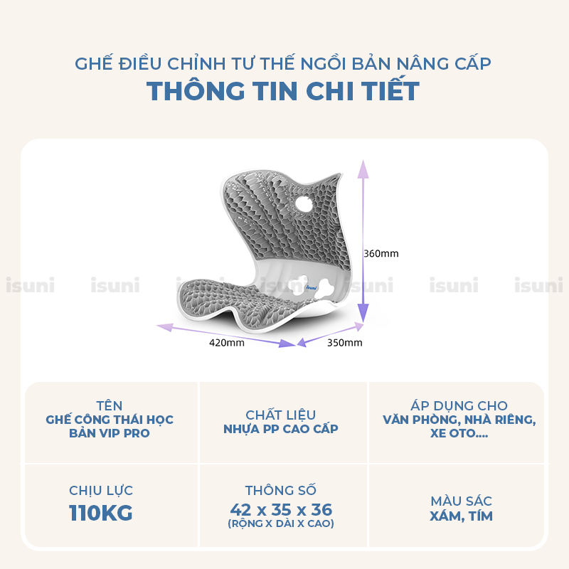 [BẢN VIP PRO] Ghế Công Thái Học Điều Chỉnh Tư Thế Ngồi Isuni Chống Gù Lưng Cho Bà Bầu, Dân Văn Phòng
