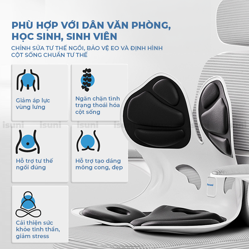 Ghế ISUNI BẢN ĐẶC BIỆT Ghế Tựa Lưng Chống Gù Ghế Công Thái Học Ứng Dụng 4 Sáng Chế Giảm Đau Mỏi Lưng